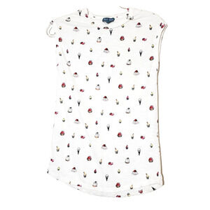 Fleur‎ Bleue Womens Small Top TEE T-shirt White DESSERT PRINT Cake Cotton Modal